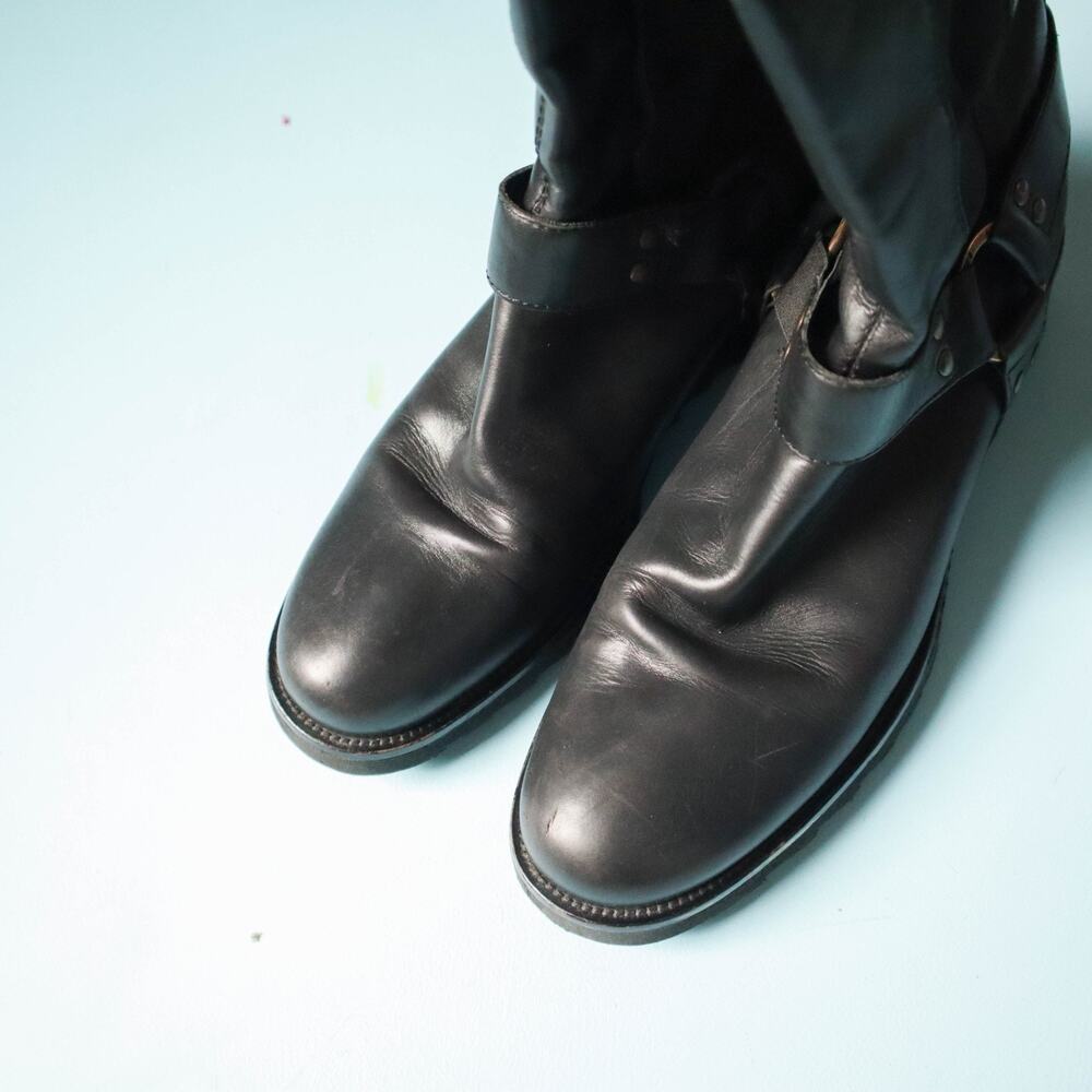 Donald Pliner Y2K Leather Black Moto Biker Boots Womens 9 Emo Goth Vintage - Picture 5 of 8